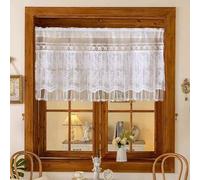 Romantic Kitchen Short Lace Curtain, Living Room Sheer Window Curtain Embroidered with Crocheted Flowers Rod Pocket for Bedroom Door Over Sink(W200xH130cm/79x51inch)