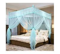 Romantic Lace Bed Canopy with Embroidered Mesh Netting, 4 Corner Post Mosquito Protection, Elegant Drapes for Princess Room Bedroom Decor, Stylish Shielding for Sweet Dreams
