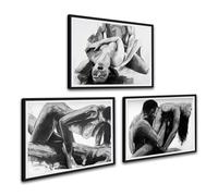 Romantic Large Framed Wall Art Set Black and White Pictures Woman Man Painting Canvas Prints Home Decor for Bedroom Bathroom Laundry Wall Decoration Ready to Hang 24x36inchx3Pcs BLACK