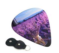 Romantic Lavender Guitar Picks 6 Pcs, 0.46mm Thickness Celluloid Plectrum with Leather Picks Holder, Personalized Guitar Pick for Bass Electric Acoustic Guitars Lovers Gift