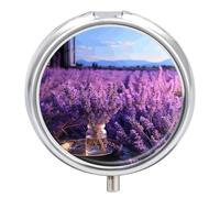 Romantic Lavender Pill Box Cute Round Pill Case Portable Medicine Tablet Vitamin Holder Organizer for Purse Pocket