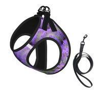 Romantic Lavender Print Adjustable Reflective Harness Leash Set For Cats, Dogs And Small Pets, Soft Breathable Mesh Walking Vest With Escape-Proof Lead