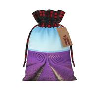Romantic Lavender Print Christmas Drawstring Linen Gift Bags Reusable Fabric Bags With Tags For Christmas Gifts