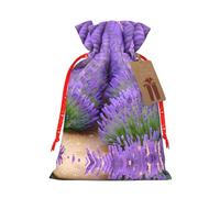 Romantic Lavender Print Festive Red Drawstring Bag, Small Favors Pouch Ideal For Christmas Party Gifting-S Size