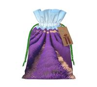 (Romantic Lavender) Printed Christmas M Size Gift Bags with Green Ribbon Drawstring Candy Bags for Kids Xmas Holiday Christmas Eve Presents