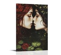Romantic Lesbian Ethereal Queer Love Wall Art Fantasy Forest Kiss Wlw Artwork Hanging Paintings Poster for Modern Home Wall Decor 12x18inch(30x45cm)