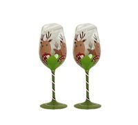 Romantic LOVE Christmas Theme Red Wine Glass Wine Glasses Crystal Glass Hand Painted Wine Glasses Champagne Glasses - Set of 2 (Christmas Reindeer)