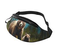 Romantic Love Couple Dog Fanny Pack for Women Men Fashion Waist Pack Adjustable Belt Bag for Workout Running Travelling Casual Waist Bag, River Bear Mom, One Size