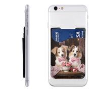 Romantic Love Couple Dog Printed Phone Card Holder,Leather Phone Wallet Stick On,Card Holder For Back Of Phone,Compatible With Most Of Cell Phone (Iphone,Android), White, One Size