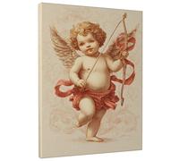Romantic Love God Wall Art, Soft Peach Vintage Cherub Canvas Prints, Classic Home Aesthetic Decor for Living Room, Bedroom, Valentine'S Day, Wrapped Canvas 16x20 Inch