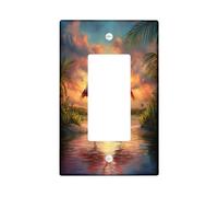 Romantic Loves Heart Flamingos Decorative Light Switch Cover Plate 1 Gang Single Rocker, Nature Lakes Scene Electrical Faceplate for Kitchen Bathroom, Bird Switchcover Decor