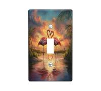Romantic Loves Heart Flamingos Decorative Light Switch Cover Plate 1 Gang Single Toggle, Nature Lakes Scene Electrical Faceplate for Kitchen Bathroom, Bird Switchcover Decor