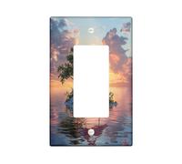Romantic Loves Heart Flamingos Decorative Light Switch Cover Wall Plate 1 Gang Single Rocker, Nature Lakes Scene Electrical Faceplate for Kitchen Bathroom, Bird Switchcover Decor