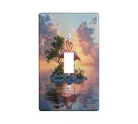 Romantic Loves Heart Flamingos Decorative Light Switch Cover Wall Plate 1 Gang Single Toggle, Nature Lakes Scene Electrical Faceplate for Kitchen Bathroom, Bird Switchcover Decor
