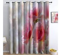 Romantic Luxury Blackout Curtains 3D Print Plant Pink Roses Eyelet Curtains, White Darkening Thermal Insulated Window Drapes For Living Room Bedroom Boys Girls Room 66" W x 72" L