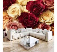 Romantic Luxury Floral Rose Texture Wall Mural Wallpaper 250 x 175 cm, Red Printed Wall Covering Backdrop, Large Wall Art Decor for Home Office, Bedroom & Living Room
