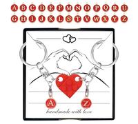 Romantic Matching Keychain Gift for Couples Boyfriend Girlfriend Lovers - Red Heart Puzzle Design with Alphabet Letter Charms, Message Card & Gift Box - Keepsake to Keep You Close Wherever You Are