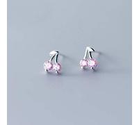 Romantic Minimalist Pink Cz Cherry Stud Earrings Real 925 Sterling Silver Fashion Jewelry For Women Birthday Party Gift