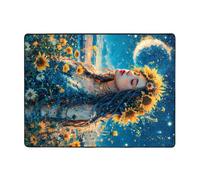 Romantic Moon Sunflower Woman Area Rugs for Living Room Decor - Soft Throw Washable Rugs for Bedroom, 63x48 Inch Indoor Carpet for Bedroom Living Room