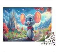 Romantic Mouse Couple 1000 Piece Jigsaw Puzzle Set for Jigsaw Enthusiasts Recycled Cardboard Mouse Fantasy Castle Art Home Decor Wall Art Festive Brain Challenge 52x38cm/1000pcs