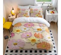 Romantic Multi-Colored Daisy Floral Duvet Cover Set, Spring Bedding, Soft Breathable 3-Piece Set for Double Bedroom (01,King + 50 x 75cm x2)