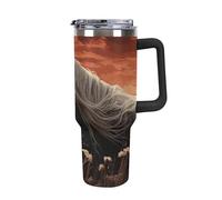 Romantic Mustang Insulated Stainless Steel Travel Mug, 40 Oz Tumbler with Handle And Straw Double-Wall Vacuum Coffee Cup, Leak-Proof Lid, Keeps Drinks Hot/Cold for Hours