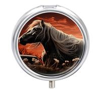 Romantic Mustang Pill Box Cute Round Pill Case Portable Medicine Tablet Vitamin Holder Organizer for Purse Pocket