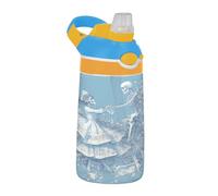 Romantic Mysterious Skeleton Dancer Music Notes Blue Sports Water Bottles with Leak Proof Spout Lid Lightweight Toddler Cup for Hiking, Travel, Running or Fitness termo de agua