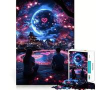 Romantic Night Under The Moon 1000 Pieces Jigsaw Puzzles for Teenagers Strong Logic Toy Family Time Clear Edge Warm Surprise (38x52cm)