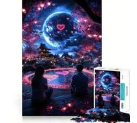 Romantic Night Under The Moon Jigsaw Puzzles for Adults1000 Piece Mind Game Toy Anxiety Relief Neat Cut Art Collectible (38x26cm)