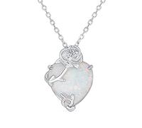 Romantic Opulence Gemstone Heart Shape White Created Opal CZ Rose Flower Accent Pendant Necklace For Women .925 Sterling Silver October Birthstone 16-18 Inch