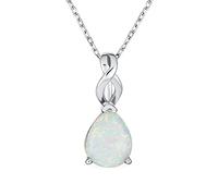 Romantic Opulence Infinity Set Bridal Gemstone 3CTW White Created Solitaire Opal Teardrop Necklace Pendant For Women .925 Sterling Silver October Birthstone
