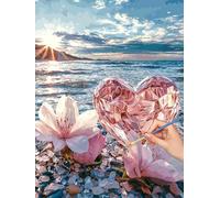 Romantic Paint by Numbers for Adults, DIY Paint by Numbers Beach without Frame, Painting by Number for Adults Beginners, Canvas Kits with Brushes, for Home Wall Decor, Gifts for Women, 40x50cm, -8236