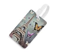 Romantic Paris Butterfly Eiffel Luggage Tags with ID Card, Durable Travel Bag Tags, Waterproof Name Tag for Suitcases, Backpacks & Travel Cases White-Style