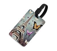 Romantic Paris Butterfly Eiffel Luggage Tags with ID Card, Durable Travel Bag Tags, Waterproof Name Tag for Suitcases, Backpacks & Travel Cases Black-Style
