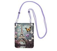 Romantic Paris Butterfly Eiffel Print Carry A Mobile Phone Bag Diagonally,Mini Crossbody Phone Bag -Purse For Mobile And Phones