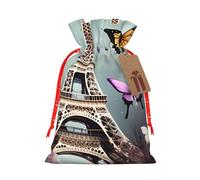 Romantic Paris Butterfly Eiffel Print Gift Drawstring Decor Bags Reusable Holiday Present Sack Pouches For Party Favors