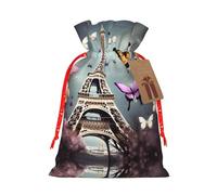 Romantic Paris Butterfly Eiffel Print Reusable Gift Bags,Drawstring Gift Bags For Jewelry And Gifts,For Festive Occasions