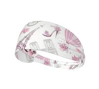 Romantic Paris Butterfly Eiffel Printed Athletic Head Wrap, Non Slip Hair Band, Keeps Sweat Out of Eyes for Yoga Gym Workout