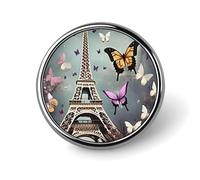 Romantic Paris Butterfly Eiffel Round Badge for Men Women, Durable & Stylish Lapel Pins, Lightweight Metal Badges for Shirts, Jackets, Hats
