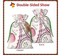 Romantic Paris Butterfly Linen Drawstring Gift Bag Xmas Party Candy Bag Reusable Storage Pouches