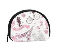 Romantic Paris Butterfly Mini Zipper Coin Purse, Small Travel Organizer with All-Over Print, Durable Polyester Fabric, Compact Pouch for Coins,Keys