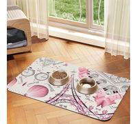 Romantic Paris Butterfly Pet Feeding Mat Bowl Mat Dog Mat Suitable For Dogs Cats Specific Pads Feeder