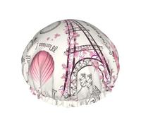 Romantic Paris Butterfly Print Bath Hair Cap Double Layer Shower Cap For Women And Men Reusable Lightweight Soft