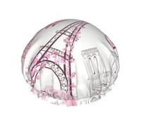 Romantic Paris Butterfly Print Premium Double Layer Shower Cap For Women With Reusable Shower Cap For Hair - Waterproof Plastic Cap - Shower Caps For Long, Short And Curly Hairs