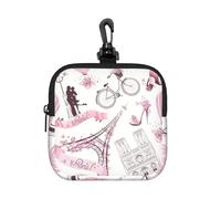 Romantic Paris Butterfly Square Zipper Pouch with All-Over Print,Waterproof Rubber-Fabric, Lightweight Durable Small Organizer Bag for Coins, Cards, Keys