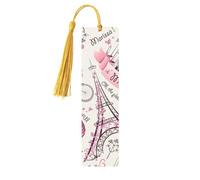 Romantic Paris Butterfly Wooden Bookmark Craft Hanging Tags Ornaments Rectangular Bookmarks with Holes and Ropes