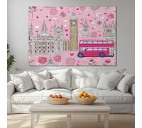 Romantic Paris Canvas London Big Ben Red Bus Posters Bedroom 140 x 70 cm Wall Art for Boys Room Office, Canvas Art Prints Painting Artwork for Teen Kids Men Room Home Decoration
