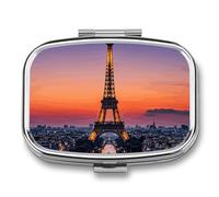 Romantic Paris Eiffel Pill Box 2 Compartment - Small Metal Medicine Organizer Portable Pill Case for Purse Pocket Travel Vitamin Organizer for Men Women, BPA-Free