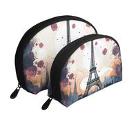 Romantic Paris Eiffel Portable Shell Cosmetic Bag Set - Travel Makeup Organiser with Zipper & Inner Compartments